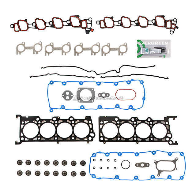 Full Gasket Set Intake Exhaust Valves Fit 00-05 Ford E, F Series V8 5.4 SOHC 16V