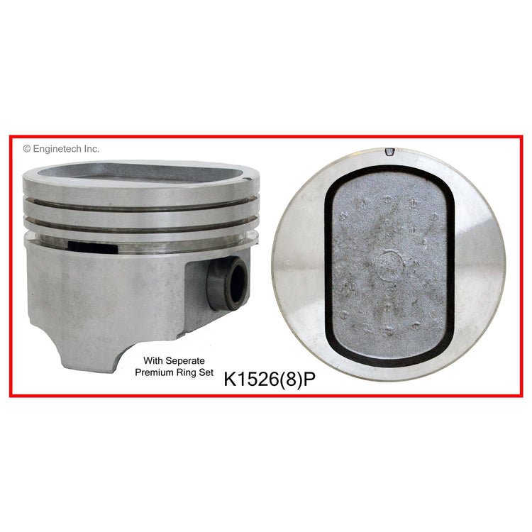 Enginetech K1526(8)P020 Engine Piston Kit with Separate Full Ring Stack for Ford Custom and Country Sedan Models