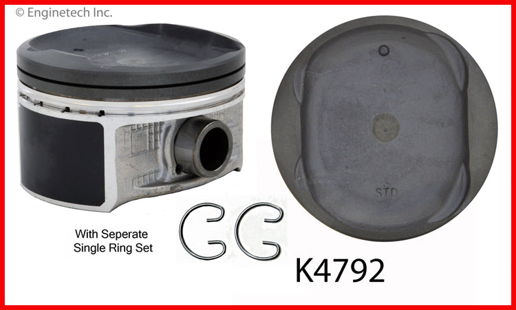 Enginetech K4792(4)PSTD Engine Piston Kit with Full Ring Stack for Toyota 2004-2006 Models