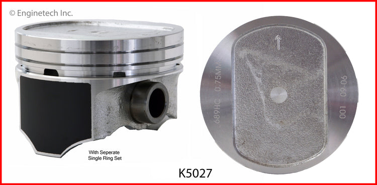 Enginetech K5027(10)PSTD Engine Piston Kit with Full Ring Stack for Dodge Ram 2500 (1994-2003)