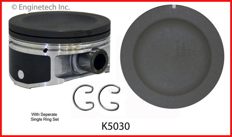Enginetech K5030(6)PSTD Engine Piston Kit with Separate Full Ring Stack for 2004-2006 GM Vehicles