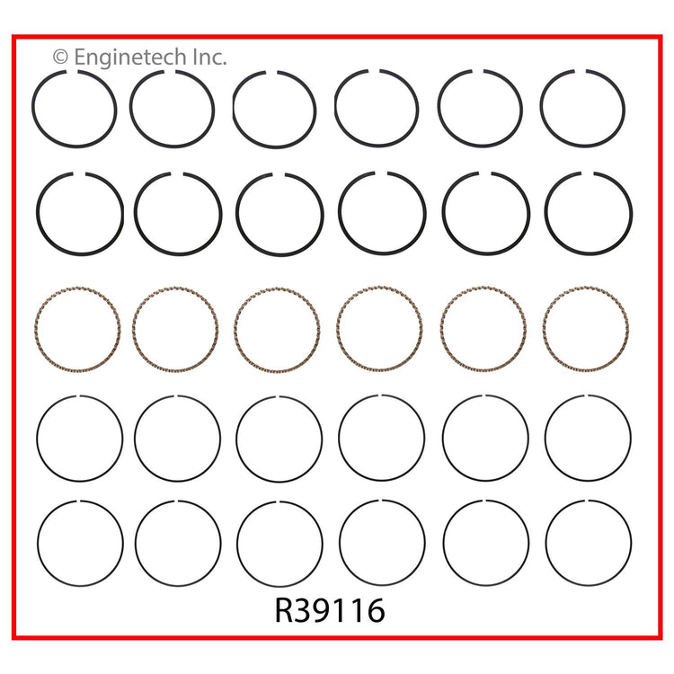 Enginetech R39116-STD Engine Cast Iron Piston Ring Set for Dodge B150 and B250 (1992-1998)