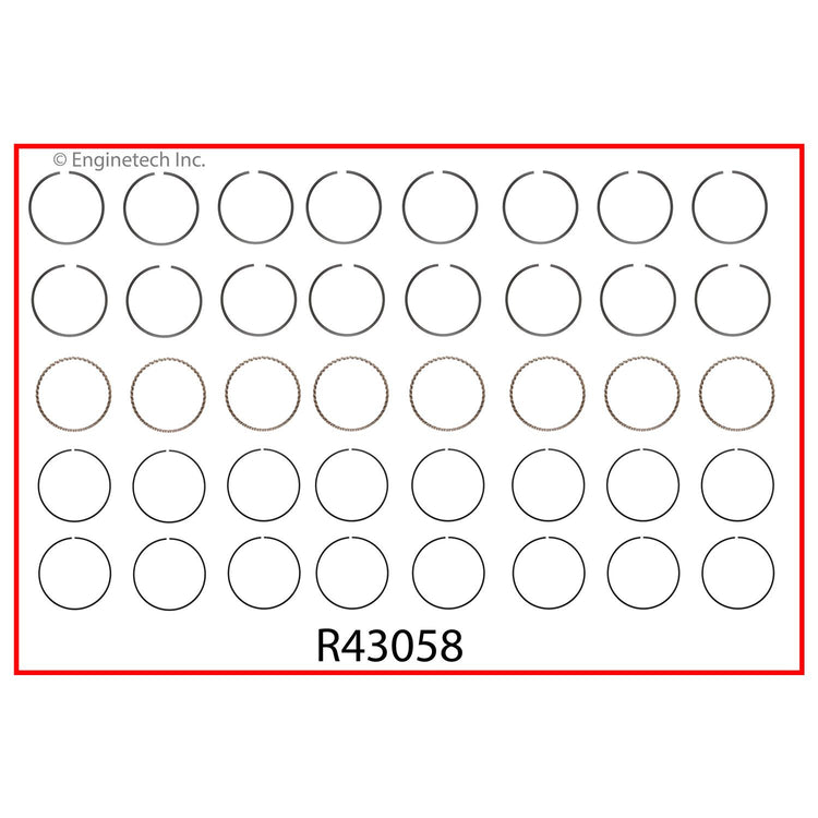 Enginetech R43058-STD Engine Cast Iron Piston Ring Complete Set for Cadillac Chassis and Calais