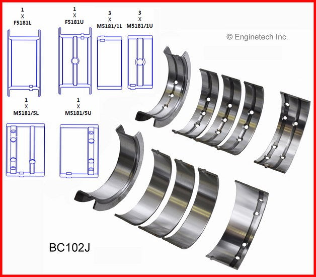 Enginetech BC102J.25 Engine Full Crankshaft Main Bearing Set for Improved Performance