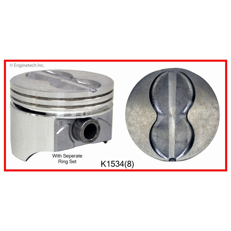 Enginetech K1534(8)STD Engine Piston Kit with Separate Full Ring Stack for Chevy and GMC Vehicles