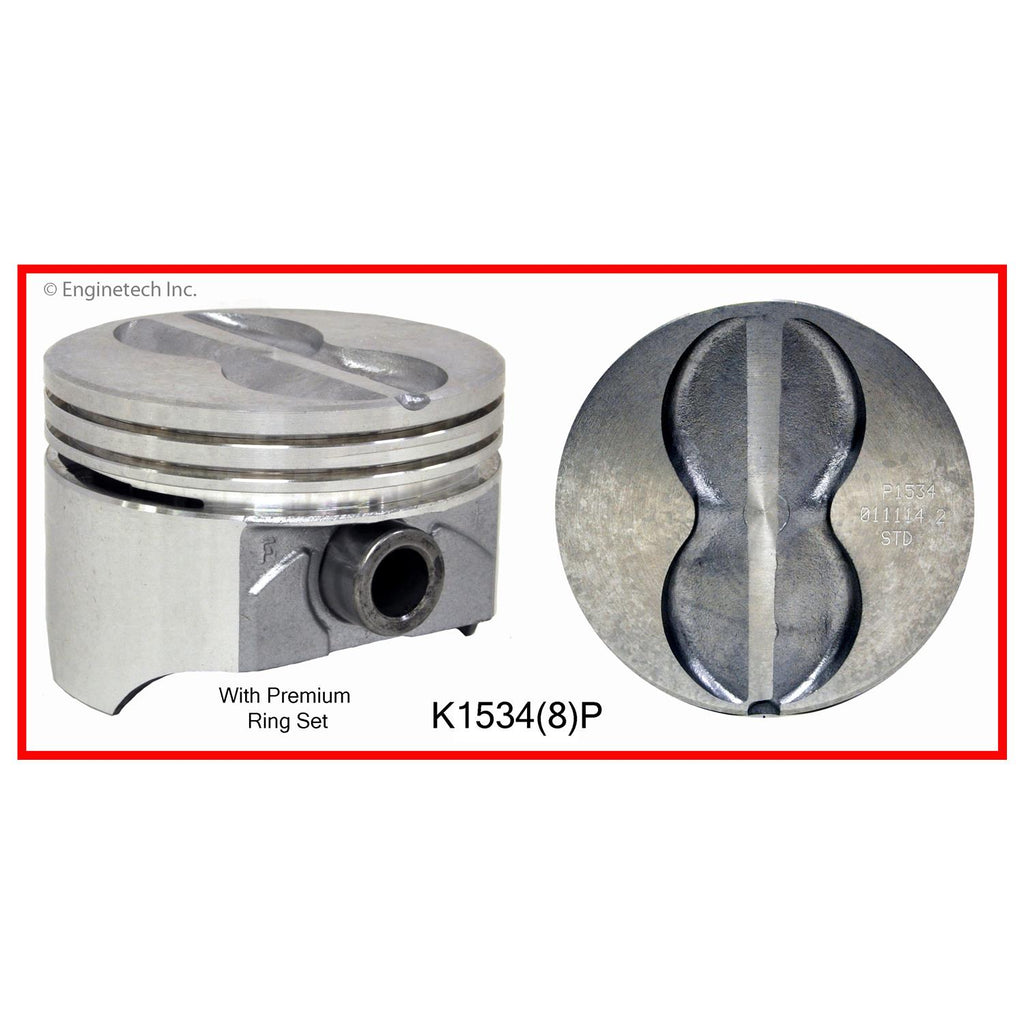 Enginetech K1534(8)PSTD Engine Piston Kit with Separate Full Ring Stack for Classic Chevrolet and GMC Vehicles