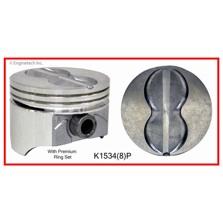 Enginetech K1534(8)P040 Engine Piston Kit with Separate Full Ring Stack for Classic Chevrolet and GMC Models