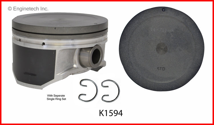 Enginetech K1594(4)PSTD Engine Piston Kit with Full Ring Stack for Toyota Vehicles