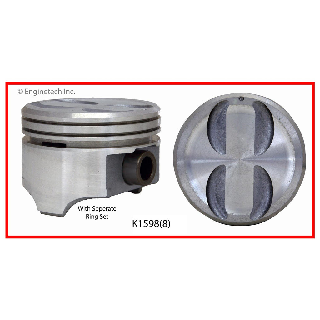 Enginetech K1598(8)030 Engine Piston Kit with Full Ring Stack for Chevy, Buick, Cadillac (1991-1992 Models)