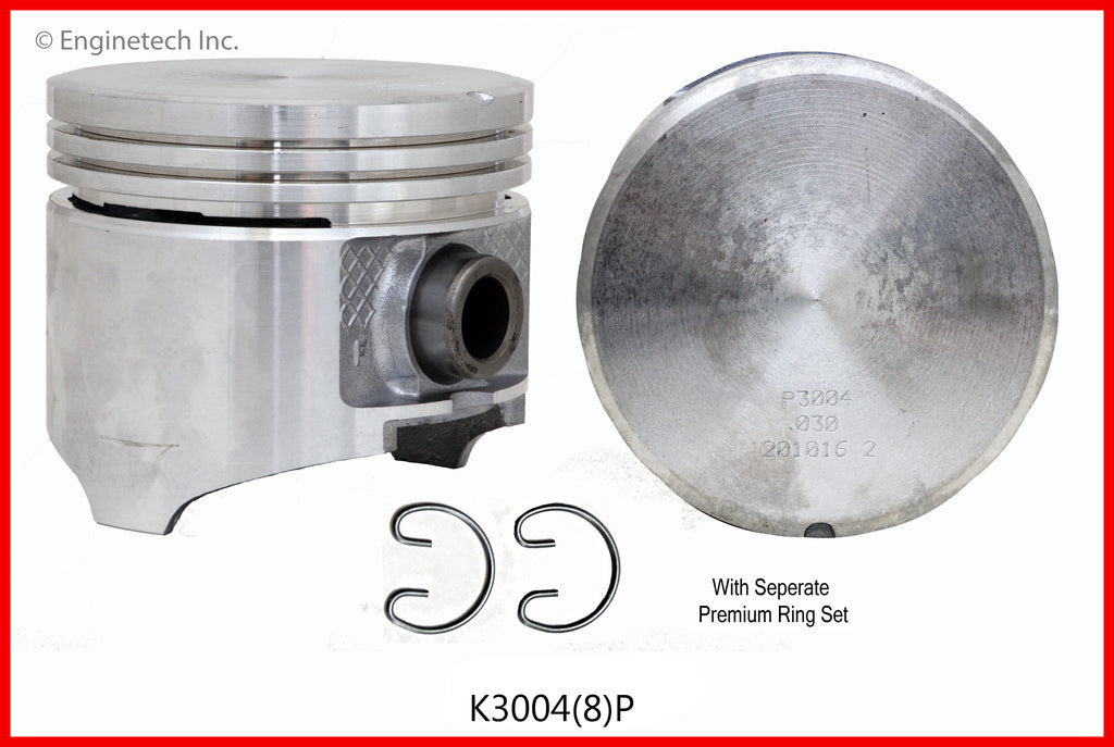 Enginetech K3004(8)P030 Engine Piston Kit with Separate Full Ring Stack for Dodge and Chrysler Models