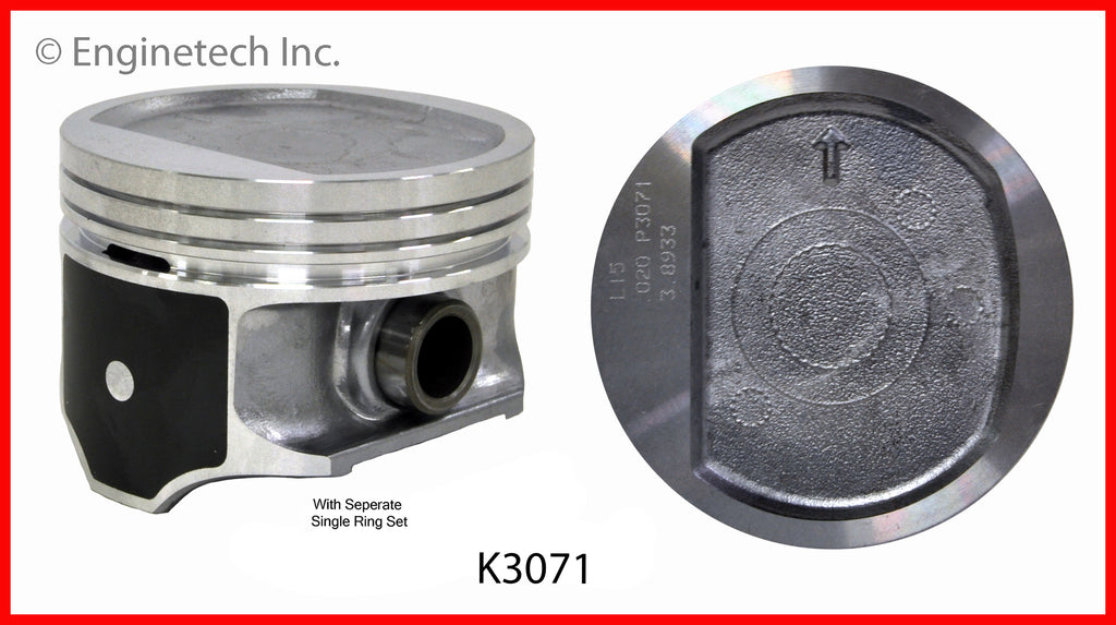 Enginetech K3071(4)P030 Engine Piston Kit with Separate Full Ring Stack for Dodge Dakota and Jeep Cherokee