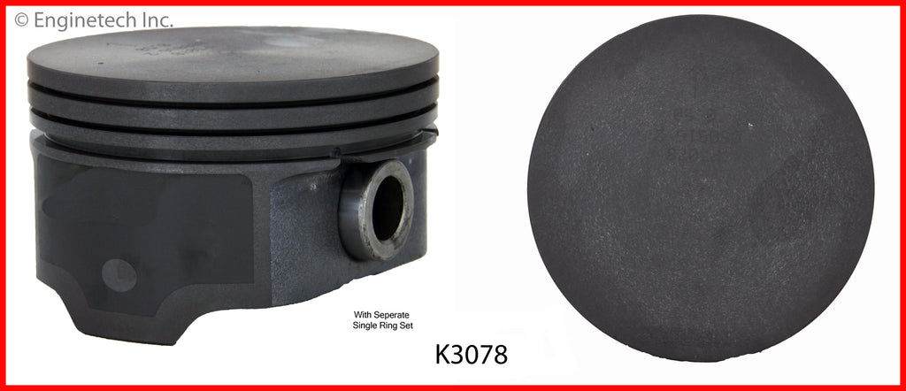 Enginetech K3078(8)PSTD Engine Piston Kit with Separate Full Ring Stack for Chevy and GMC 2000-2004 Models