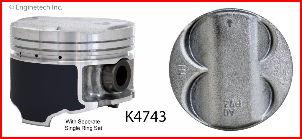 Enginetech K4743(4)PSTD Engine Piston Kit with Separate Full Ring Stack for Acura Integra