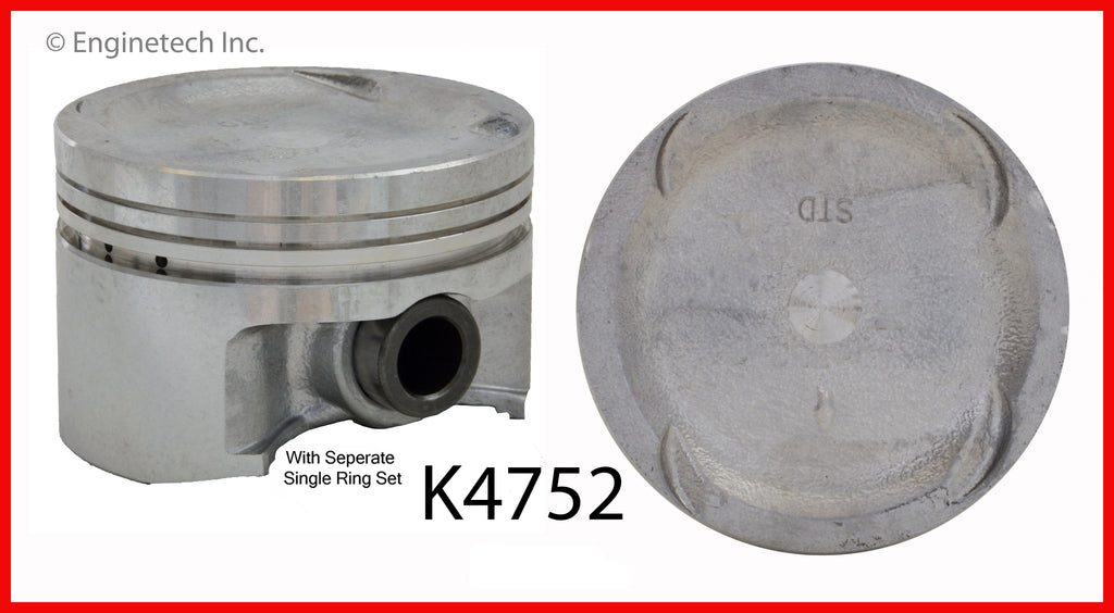 Enginetech K4752(4)PSTD Engine Piston Kit with Separate Full Ring Stack for Honda Civic and Civic del Sol