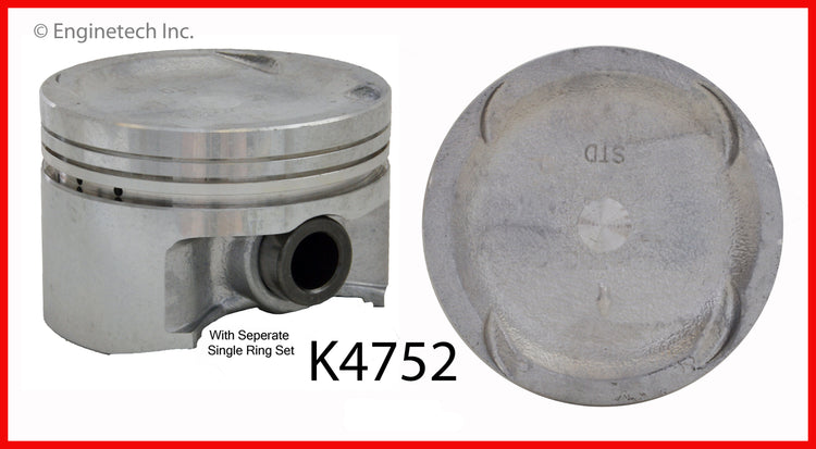 Enginetech K4752(4)PSTD Engine Piston Kit with Separate Full Ring Stack for Honda Civic and Civic del Sol