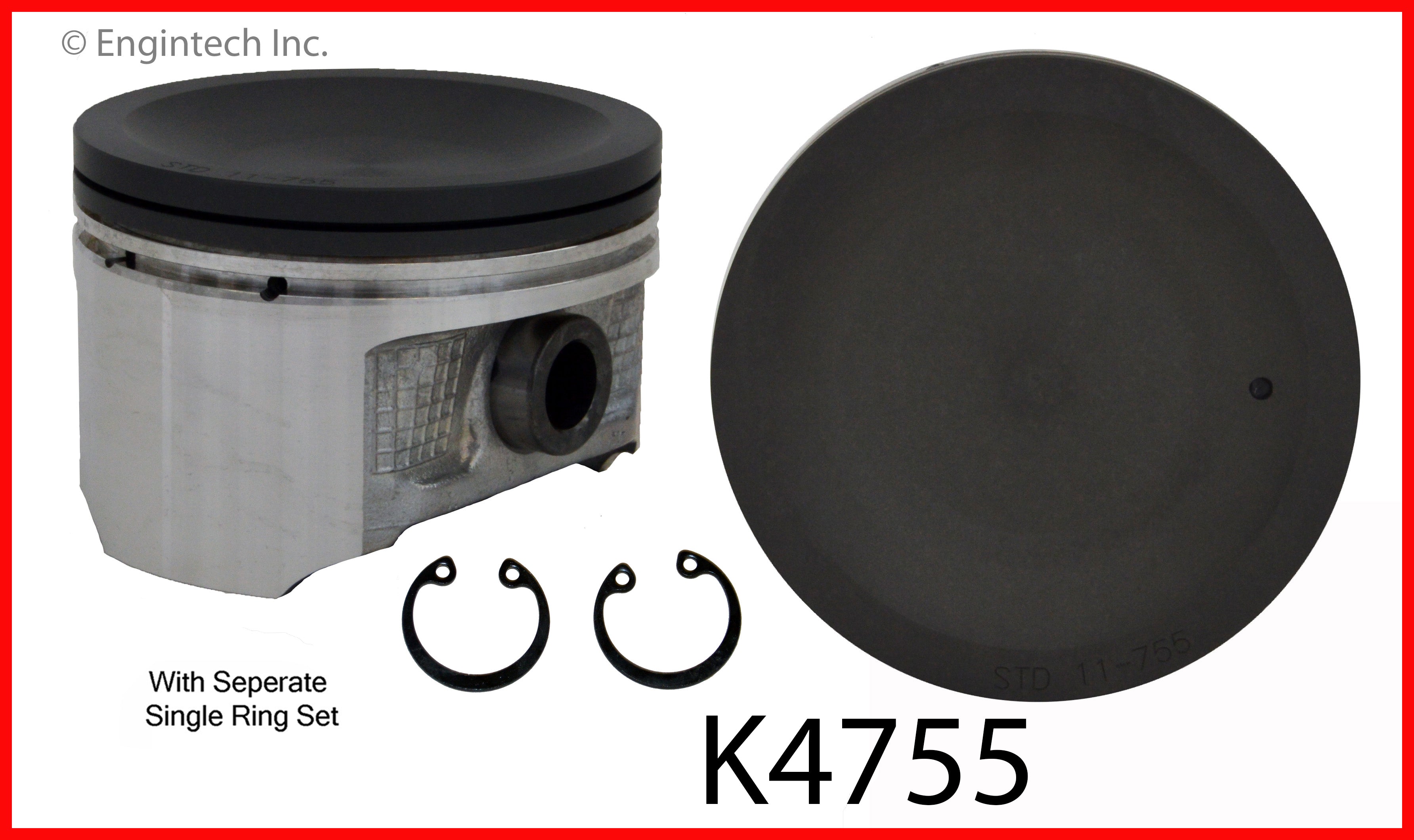 Enginetech K4755(4)PSTD Engine Piston Kit with Separate Full Ring Stac ...
