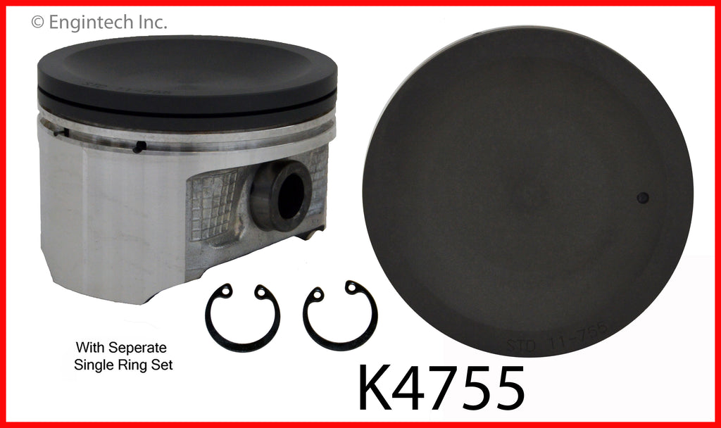 Enginetech K4755(4)PSTD Engine Piston Kit with Separate Full Ring Stack for Nissan Vehicles