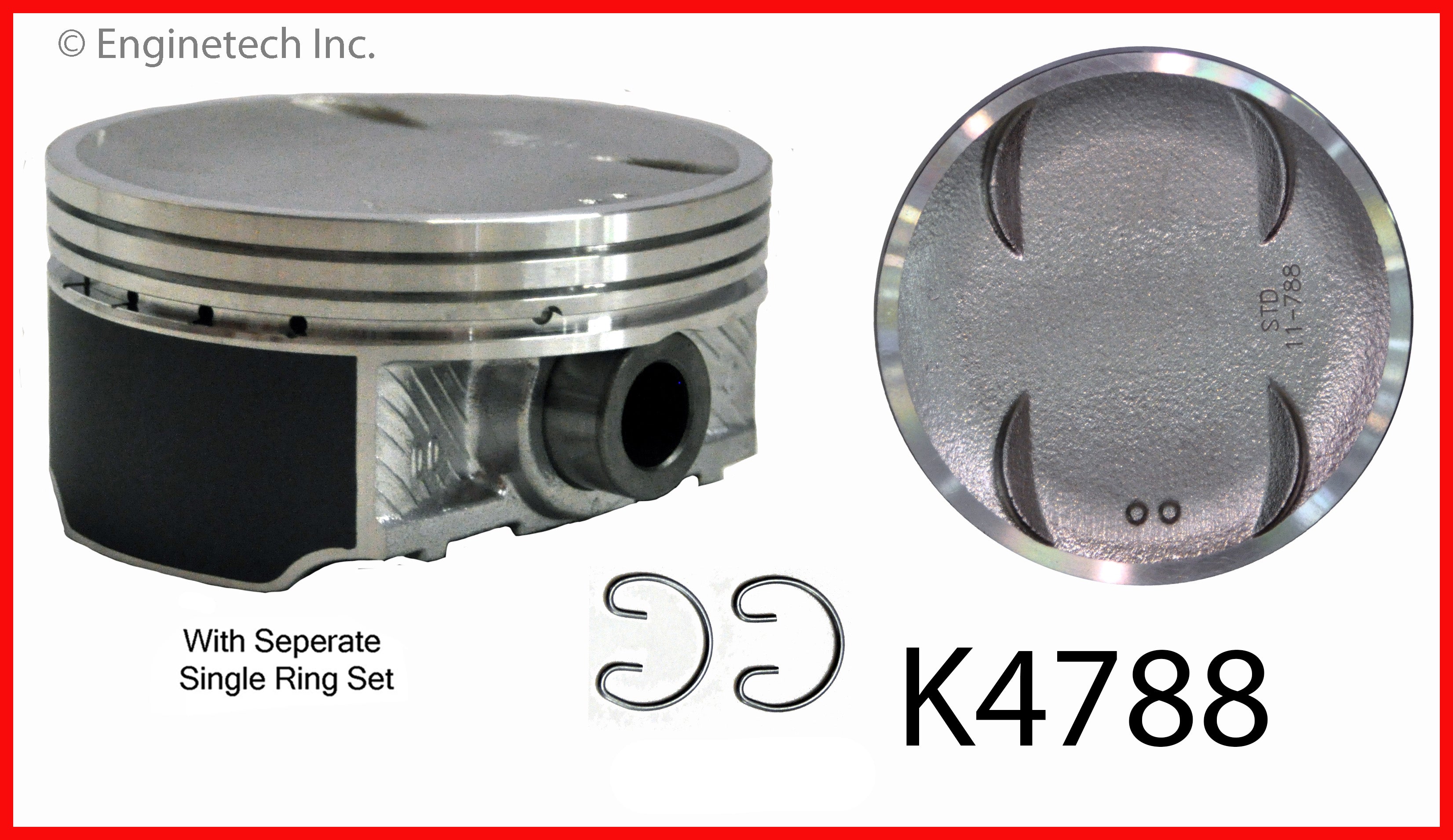 Enginetech K4788(4)PSTD Engine Piston Kit with Separate Full Ring Stac ...