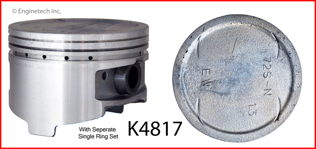 Enginetech K4817(6)P.50 Engine Piston Kit with Separate Full Ring Stack for Chrysler, Dodge, and Mitsubishi Vehicles