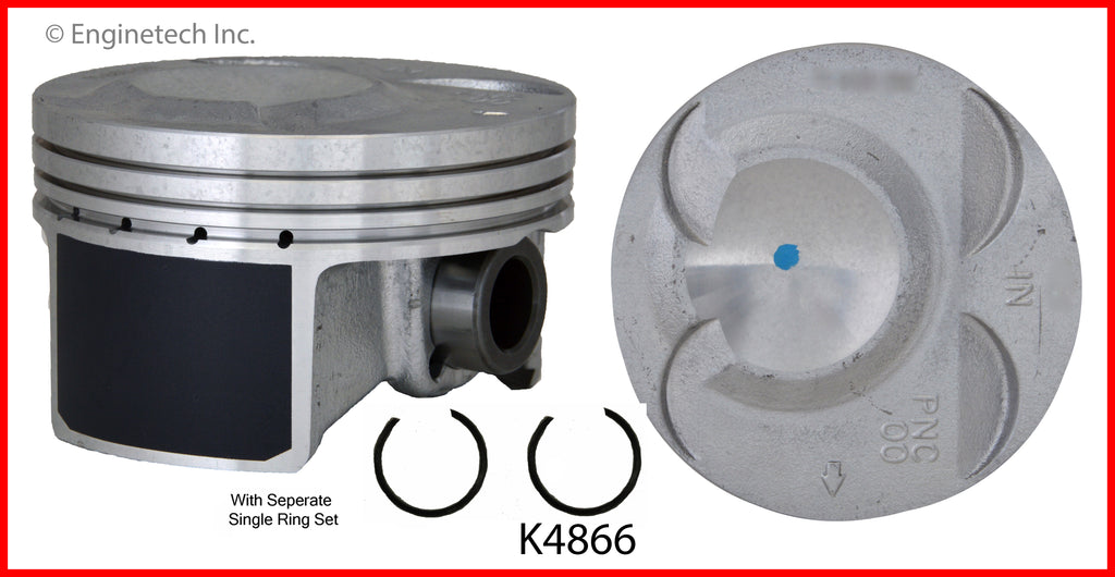 Enginetech K4866(4)PSTD Engine Piston Kit with Separate Full Ring Stack for Acura RSX