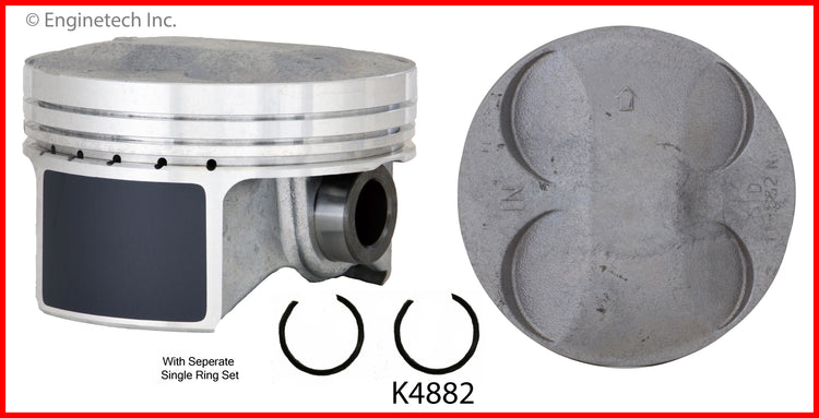 Enginetech K4882(4)PSTD Engine Piston Kit with Full Ring Stack for Honda and Acura Models