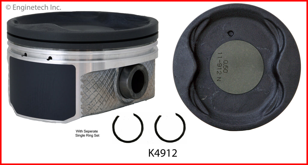Enginetech K4912(8)PSTD Engine Piston Kit with Separate Full Ring Stack for Toyota and Lexus Models