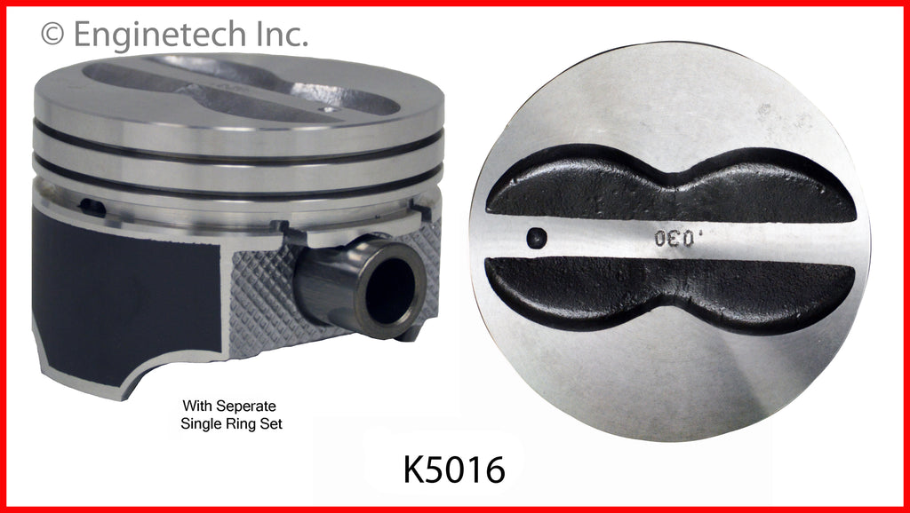 Enginetech K5016(8)PSTD Engine Piston Kit with Separate Full Ring Stack for Classic Chevy Vehicles