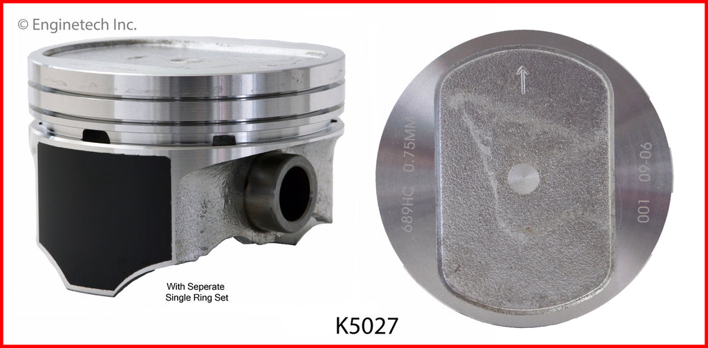 Enginetech K5027(8)P020 Engine Piston Kit with Full Ring Stack for Dodge B1500 and B2500 Series