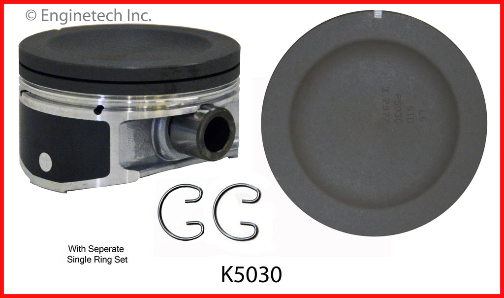 Enginetech K5030(6)PSTD Engine Piston Kit with Separate Full Ring Stack for 2004-2006 GM Vehicles