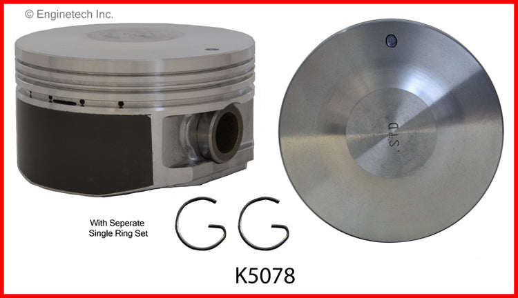 Enginetech K5078(8)PSTD Engine Piston Kit with Separate Full Ring Stack for Cadillac and Buick Models
