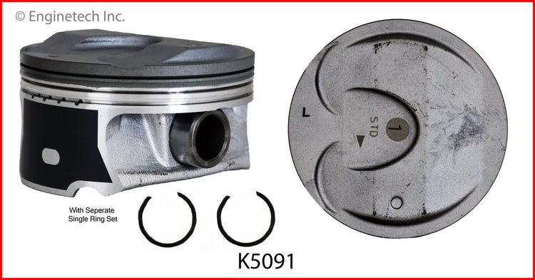 Enginetech K5091(6)PSTD Engine Piston Kit with Separate Full Ring Stack for 2012 Vehicles