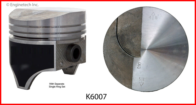 Enginetech K6007(8)060 Engine Piston Kit with Separate Full Ring Stack for Classic Chevrolet Models