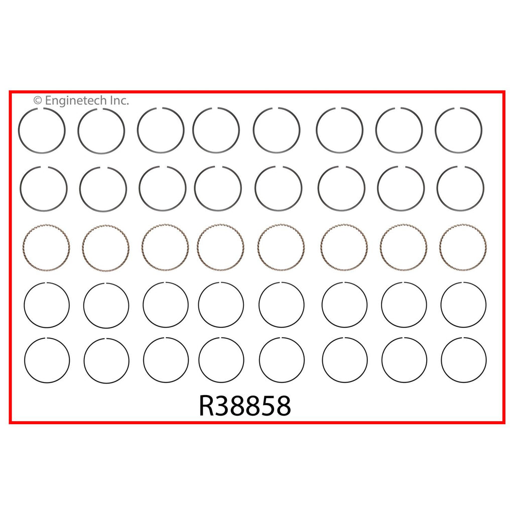 Enginetech R38858-STD Engine Cast Iron Piston Ring Complete Set for Domestic and Import Engines