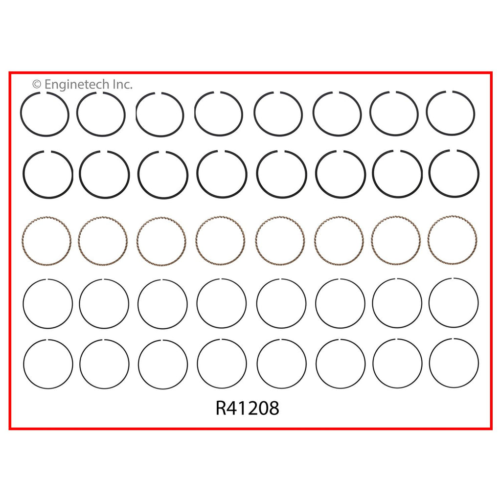 Enginetech R41208-040 Engine Cast Iron Piston Ring Complete Set for Pontiac Vehicles